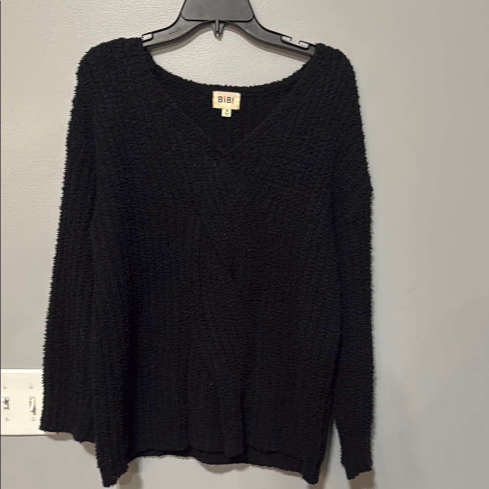 BiBi Women's Black Textured V-Neck Sweater